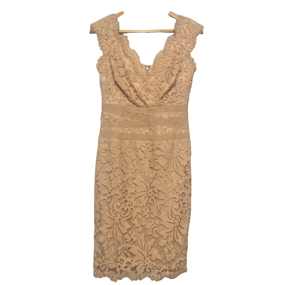 Tadashi Shoji Cocktail Dress Size 6 Cream Embroidered Lace V-Neck
